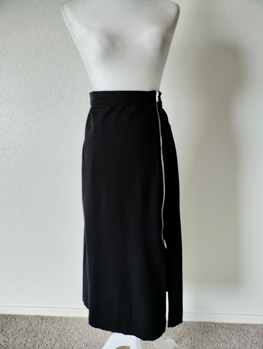Black Midi Skirt with Side Zip Detail